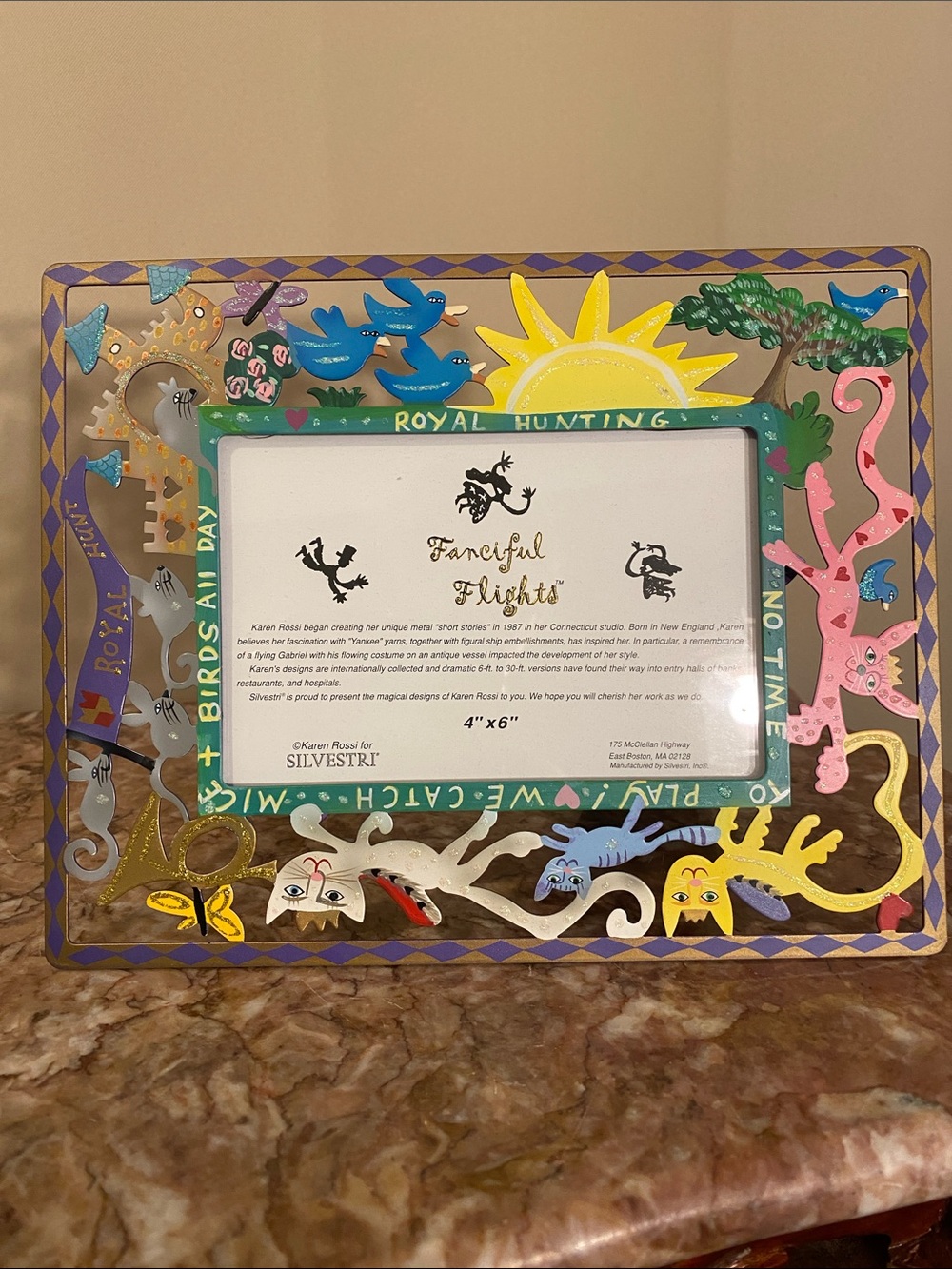 Karen Rossi for Silvestri Whimsical Cats 4x6 Frame Cororful Folk Art